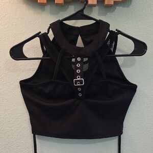 Source Unknown Black Mesh Detail Tank Top